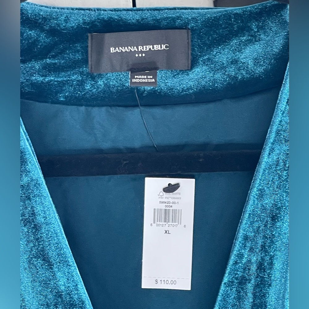 Teal Green Faux Velvet mini wrap Dress by Banana Republic NWT sz XL - Picture 4 of 4